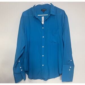 J.Crew Shirt Womens Size 12 Blue Button Up Long Sleeve Cotton Blend NWT